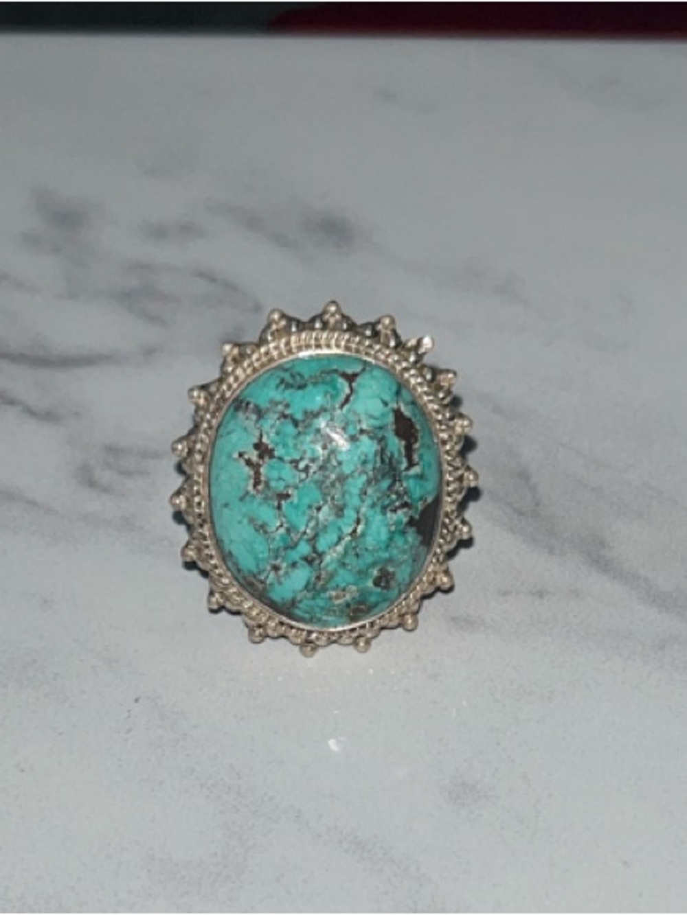 Turquoise Stone Sterling Silver-Statement Ring size 9